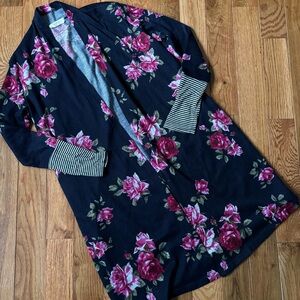 a.gain Floral Rose Long Cardigan - Like New -Made in USA